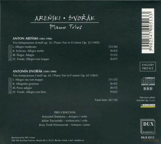 Trio Cracovia Krzysztof Emietana: Arenski - Dvorak Piano Trios [CD]