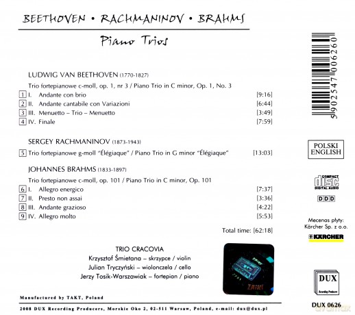 Trio Cracovia Krzysztof Emietana: Beethoven - Rachmaninov - Brahms - Piano [CD]