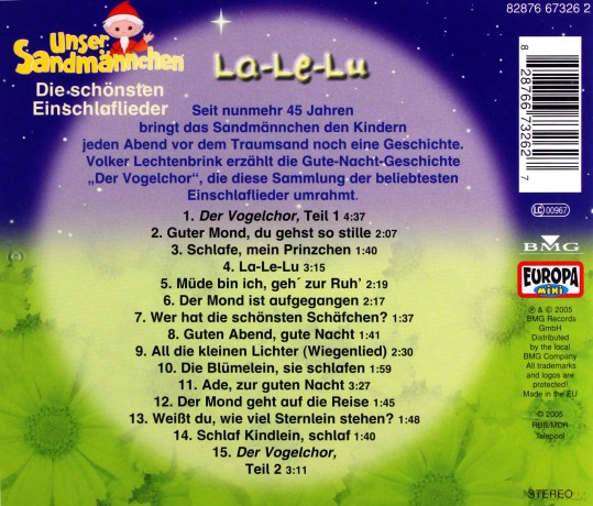 Unser Sandmaennchen: La Le Lu - Die Schoensten Einschlaflieder [CD]