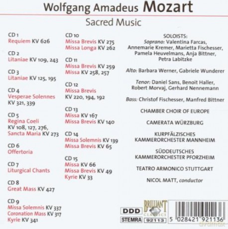 Wolfgang Amadeus Mozart: Sacred Music [15CD]