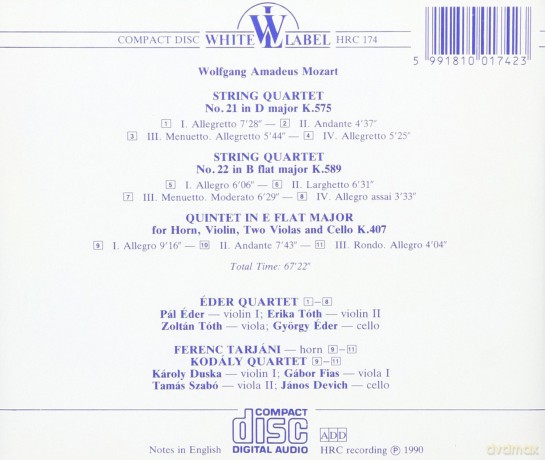 Wolfgang Amadeus Mozart: String Quartets K 575 - 589 - Horn Quintet [CD]
