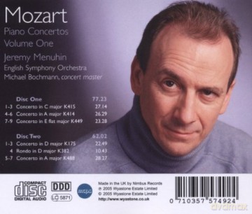 Wolfgang Amadeus Mozart & Jeremy Menuhin & English Chamber Orchestra: Piano Concertos vol. One [2CD]