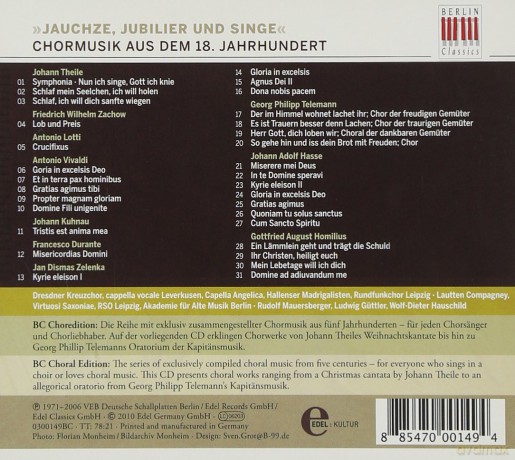 Jauchze Jubiler Und Singe - Chormusik Aus Dem 18 Jahrhundert [CD]