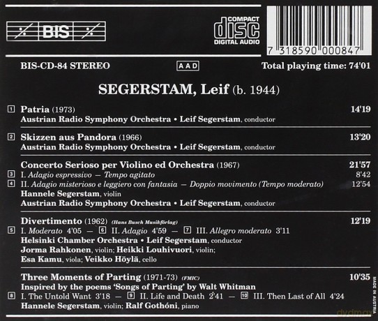 Segerstam - Patria - Skizzen And Pandora - Concerto Serioso [CD]