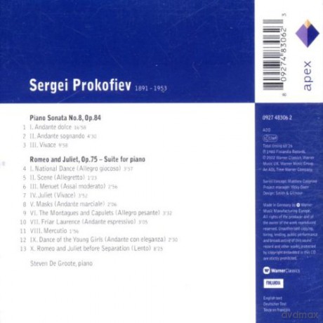 Steven De Groote: Prokofiev: Piano Sonata No.8/Romeo&J [CD]