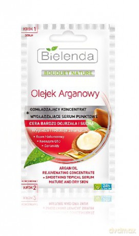 Bielenda Olejek Arganowy odmładzający koncentrat + Wygładzające serum punktowe cera dojrzała i sucha 2x5g [KOSMETYKI]