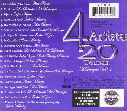 4 Artistas 20 Temas Merengue Vol. 1 [CD]