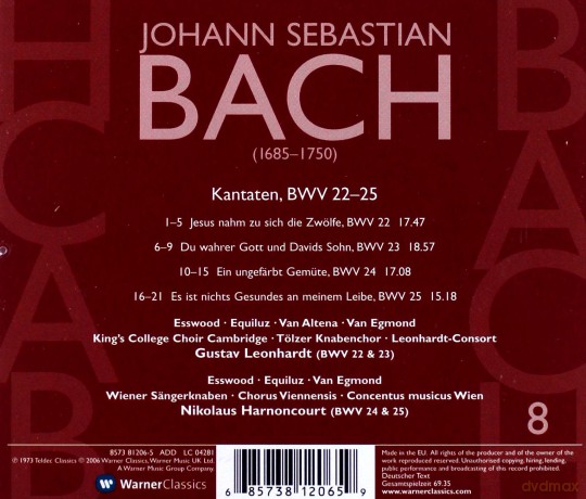 Harnoncourt/Leonhardt: Bach: Kantaten Vol.8-BWV 22-25 [CD]