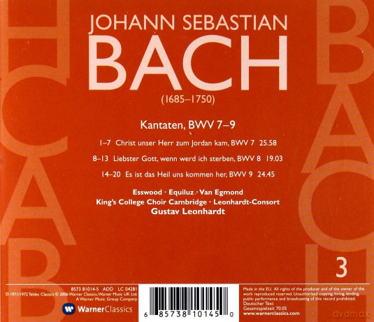 Harnoncourt/Leonhardt: Bach: Kantaten Vol.3-Bwv7-9 [CD]