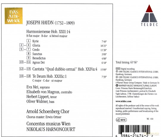 Harnoncourt/Mei/Lippert/Cmw: Haydn: Harmoniemesse,Te Deum [CD]