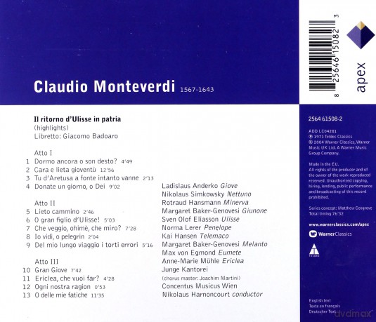 Nikolaus Harnoncourt/Cmw: Monteverdi: Il Ritorno D Ulisse In Pa [CD]