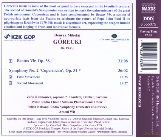 Górecki: Symphony No. 2 "Copernican" Beatus Vir [CD]