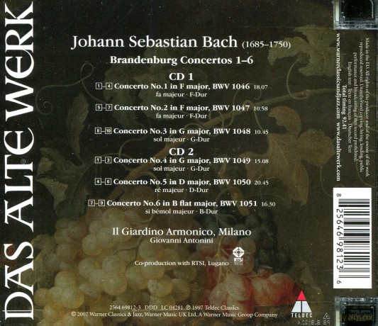 Il Giardino Armonico/Antonini: Bach: Brandenb.Concertos1-6 [2CD]