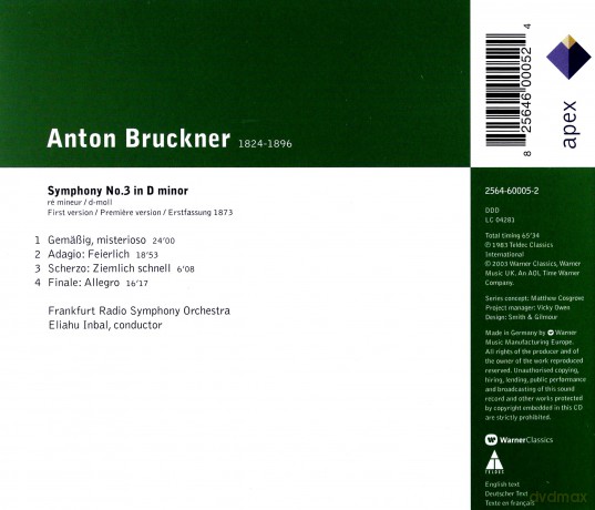 Eliahu Inbal/Frso: Bruckner: Sinfonie Nr.3 [CD]