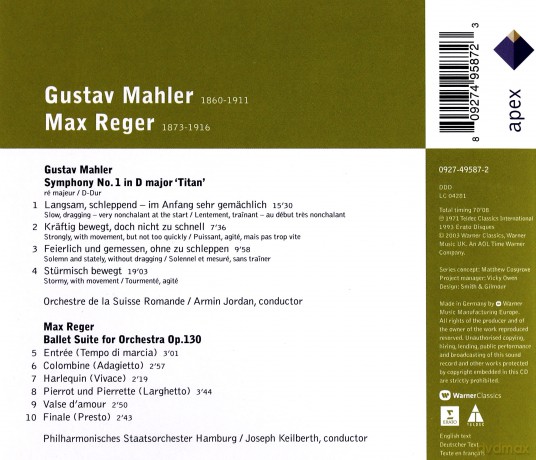 Jordan/Keilberth: Mahler/Rager: Sinfonie Nr.1,Ballet Suit [CD]