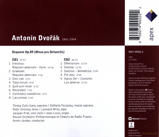 Jordan/Choeur Et Nouvel Orch.D: Dvorak: Requiem Op.89 [2CD]