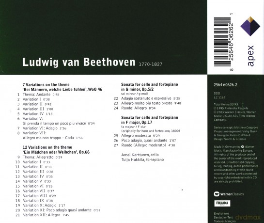 Anssi Karttunen/Tuija Hakkila: Beethoven: Werke Fur Cello+Fortepian [CD]