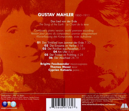 Brigitte Fassbaender/Thomas Moser/Cyprien Katsaris: Mahler: Das Lied Von Der Erde (piano version) [CD]