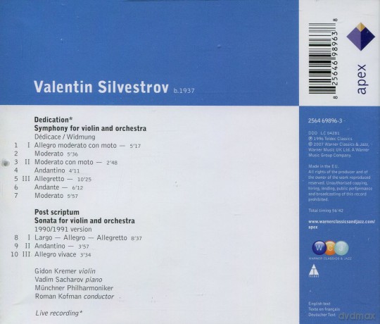 Gidon Kremer/Sacharov/Mp: Silv: Dedication/Post Scriptum [CD]