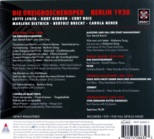 Lenya/Dietrich.: Weil: Die Dreigroschenoper (ecopack) [CD]