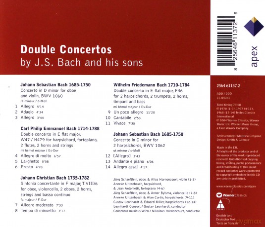 Leonhardt/Harnoncourt/Cmw/Cons: Bach: Doppelkonzerte J.S.Bach+S [CD]