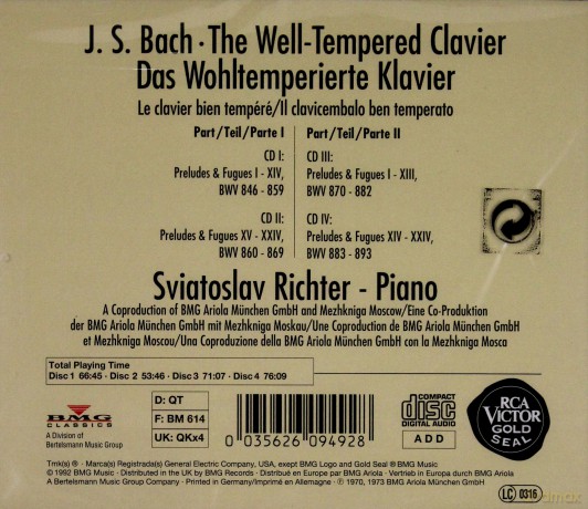 Sviatoslav Richter: Bach: Das Wohltemperierte Klavier 1. und 2. Teil - BWV 846-869 und 870-893 [4CD]