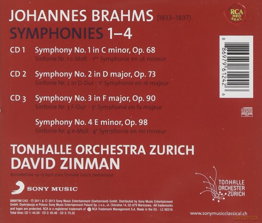 David Zinman: Brahms: Symphonies 1-4 [3CD]
