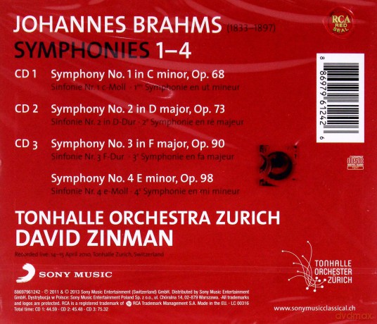 David Zinman: Brahms: Symphonies 1-4 [3CD]