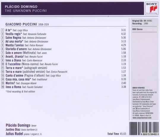 Placido Domingo: The Unknown Puccini Songs [CD]