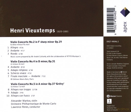 Alexander Markov/Renes: Vieuxtemps: Violinkonzerte Nr.2,4,5 [CD]