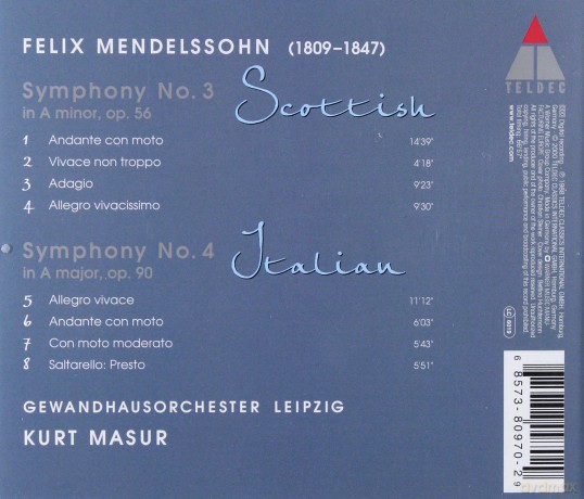 Kurt Masur/Gol: Mendelssohn: Sym.No.3&4 [CD]