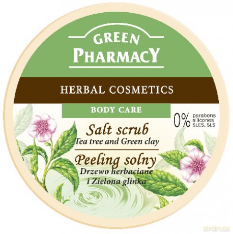 Green Pharmacy: Peeling solny - Drzewo herbaciane, Zielona glinka 300 ml