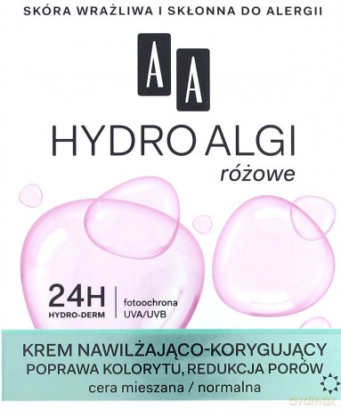 AA Hydro Algi Różowe: Krem nawilżająco-korygujący na dzień - cera normalna i mieszana 50 ml