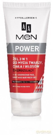 AA Men Power: Żel 3w1 do mycia twarzy ciała i włosów (energizujący) 200 ml