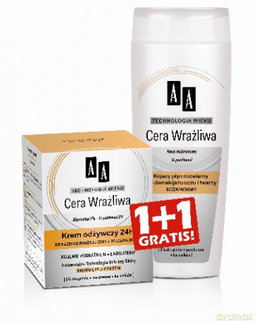 AA Technologia Wieku Cera Wrażliwa: DUO Krem odżywczy + Płyn micelarny 50 ml + 200 ml