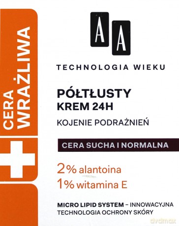 AA Technologia Wieku Cera Wrażliwa: Krem półtłusty do cery suchej i normalnej 50 ml