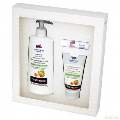 Neutrogena Zestaw: Malina Nordycka (emulsja do ciała 250 ml + krem do rąk 75 ml + sztyft do ust 4.8g)