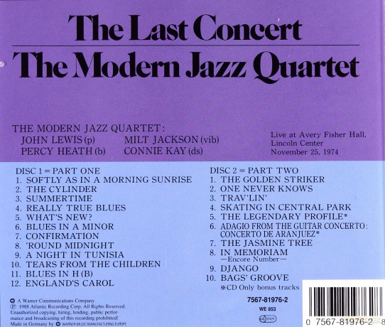 The Modern Jazz Quartet: The Last Concert [2CD]