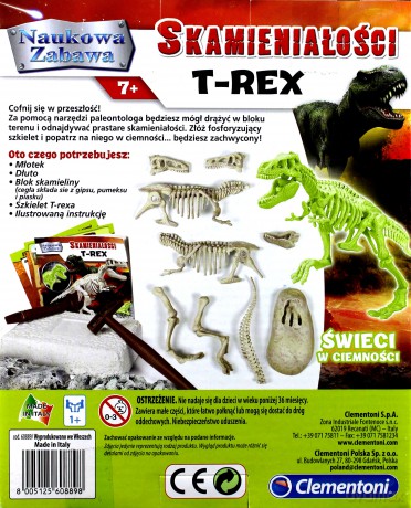 CLEMENTONI Naukowa zabawa. Skamieniałości. T-Rex fluoresc