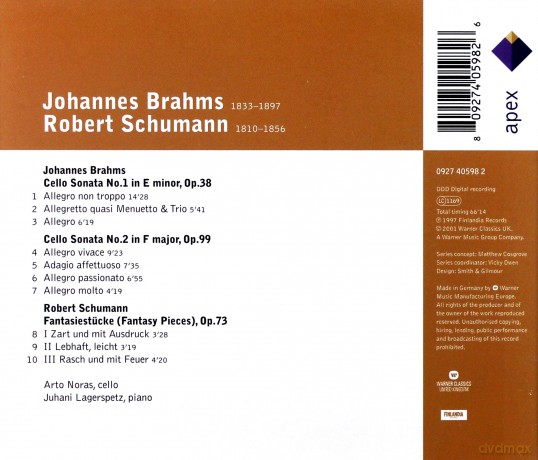 Noras/Lagerspetz: Brahms: Cello Sonatas 1&2,Fantasy [CD]