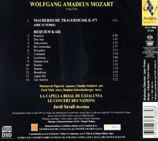 Jordi Savall: W.A. Mozart Requiem K 626 [CD]
