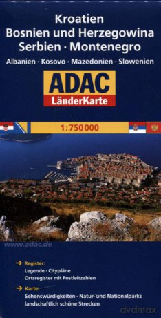 Atlas samochodowy. Chorwacja, Bośnia i Hercegowina, Serbia i Czarnogóra, Albania, Macedonia ADAC 1:750 000. Niemiecka wersja językowa (twarda) [KSIĄŻKA]
