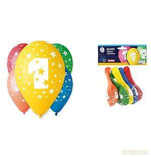 Balony 12 z nadrukiem "1" pastelowe