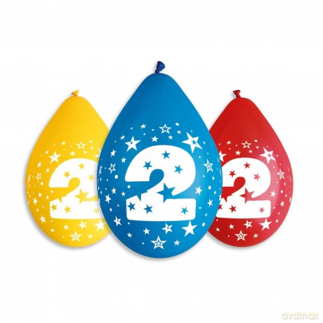 Balony 12 z nadrukiem "2" pastelowe