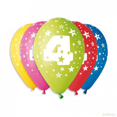 Balony 12 z nadrukiem "4" pastelowe