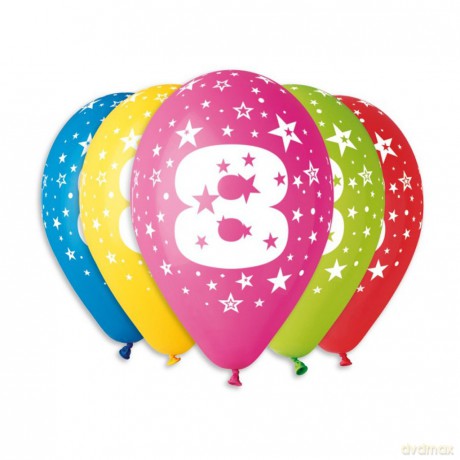 Balony 12 z nadrukiem "8" pastelowe