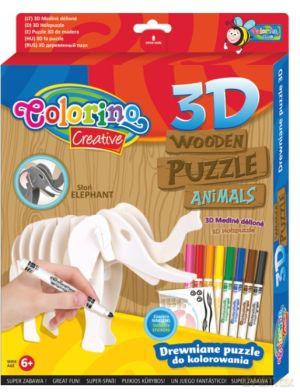 COLORINO Puzzle drewniane 3D Słoń [PUZZLE]