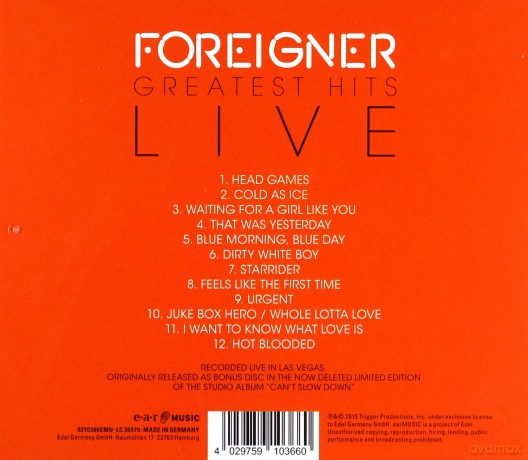 Foreigner: Greatest Hits Live [CD]