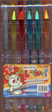 Długopis żelowy brokatowy 6 kolorów