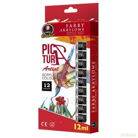 Farby 12 kolorów akrylowe w tubie Pictura